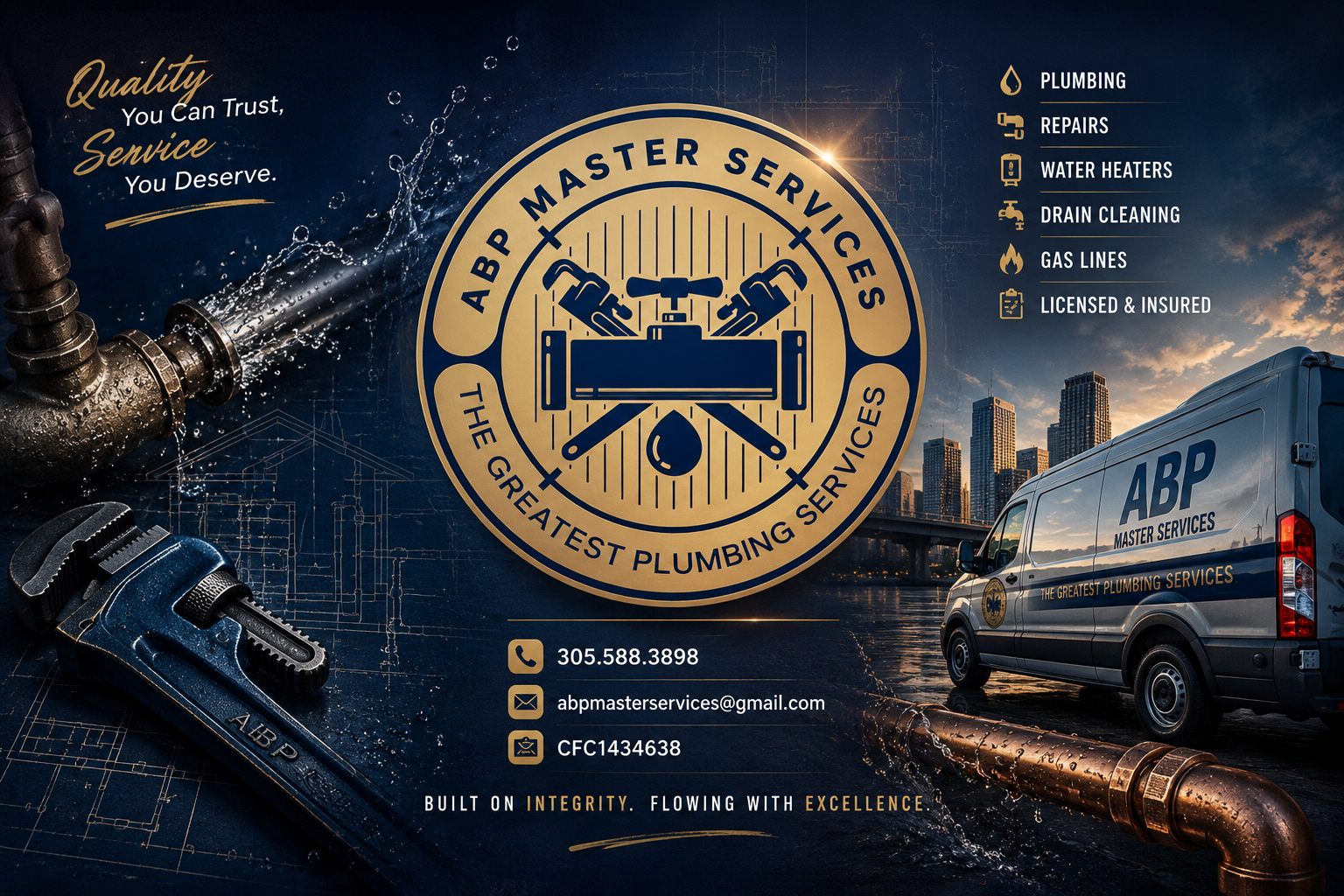 ABP Master Services professional plumbing, repairs, water heaters, drain cleaning and gas line services